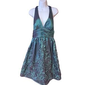 Adrianna Papell Rosette Halter Taffeta Dress, in a teal sz 10